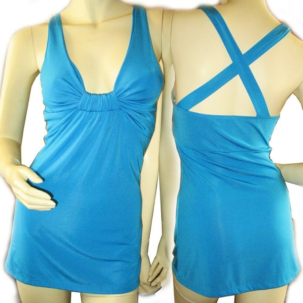 Vintage Y2K Wet Seal Womens Sleeveless Top Small Blue Strappy X Open Back Sexy